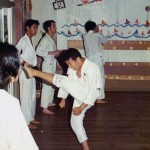 Soryukan, Sasebo, Jul 73, Jr High Boy performing Mae Geri, Unk Amer (B)